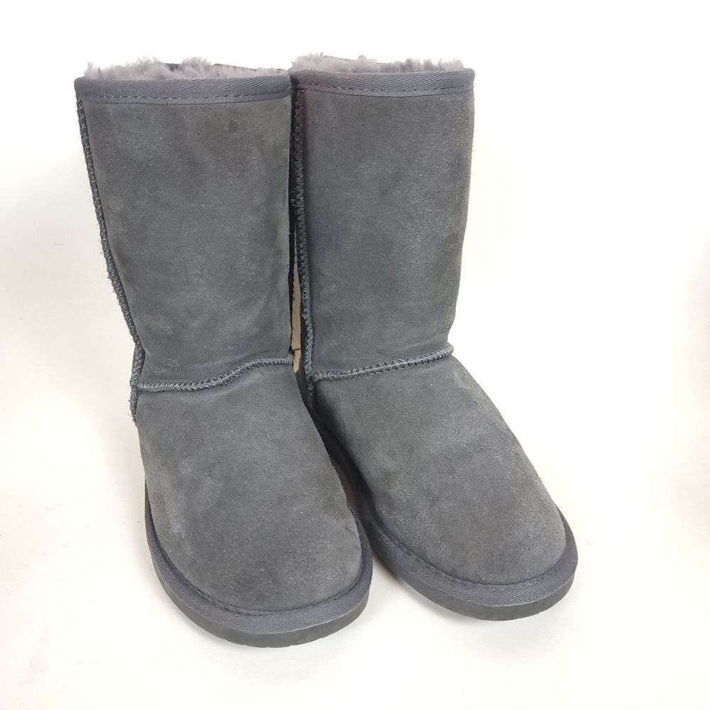 Minnetonka Women’s Olympia Boots Gray Suede Sheepskin Wool Lined Winter Size 7